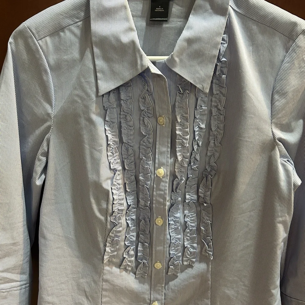 Blue Pinstiped Ruffled Shirt - Picture 2 of 2